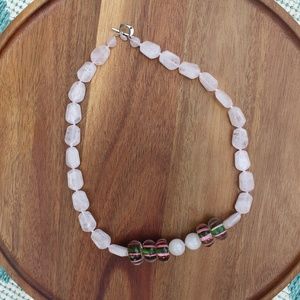 Crystal w/ Pink & Green Stones Necklace